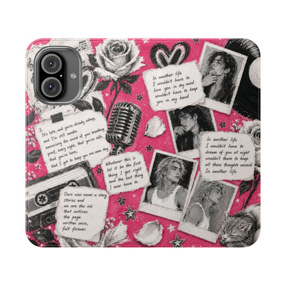 Lyric Flip Case | Bright Pink Romantic Aesthetic Phone Case | Music-Inspired Folio Wallet Case