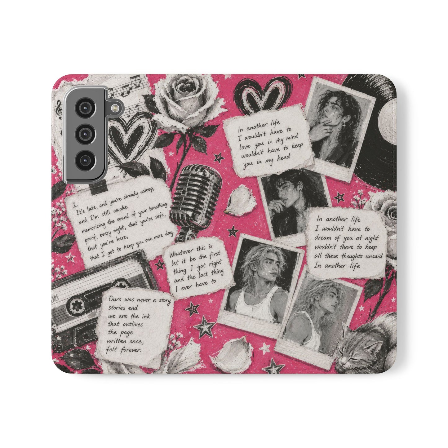 Lyric Flip Case | Bright Pink Romantic Aesthetic Phone Case | Music-Inspired Folio Wallet Case