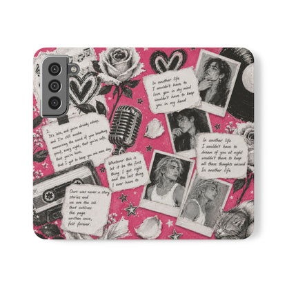 Lyric Flip Case | Bright Pink Romantic Aesthetic Phone Case | Music-Inspired Folio Wallet Case