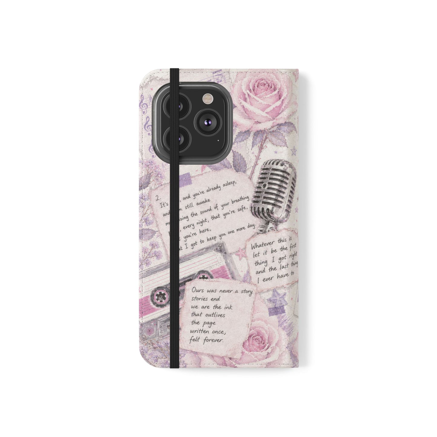 Lyric Flip Case | Light Pink and Lavender Romantic Aesthetic Phone Case | Music-Inspired Folio Wallet Case