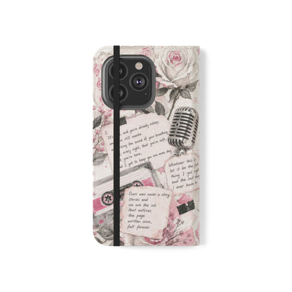 Lyric Flip Case | Light Pink Romantic Aesthetic Phone Case | Music-Inspired Folio Wallet Case