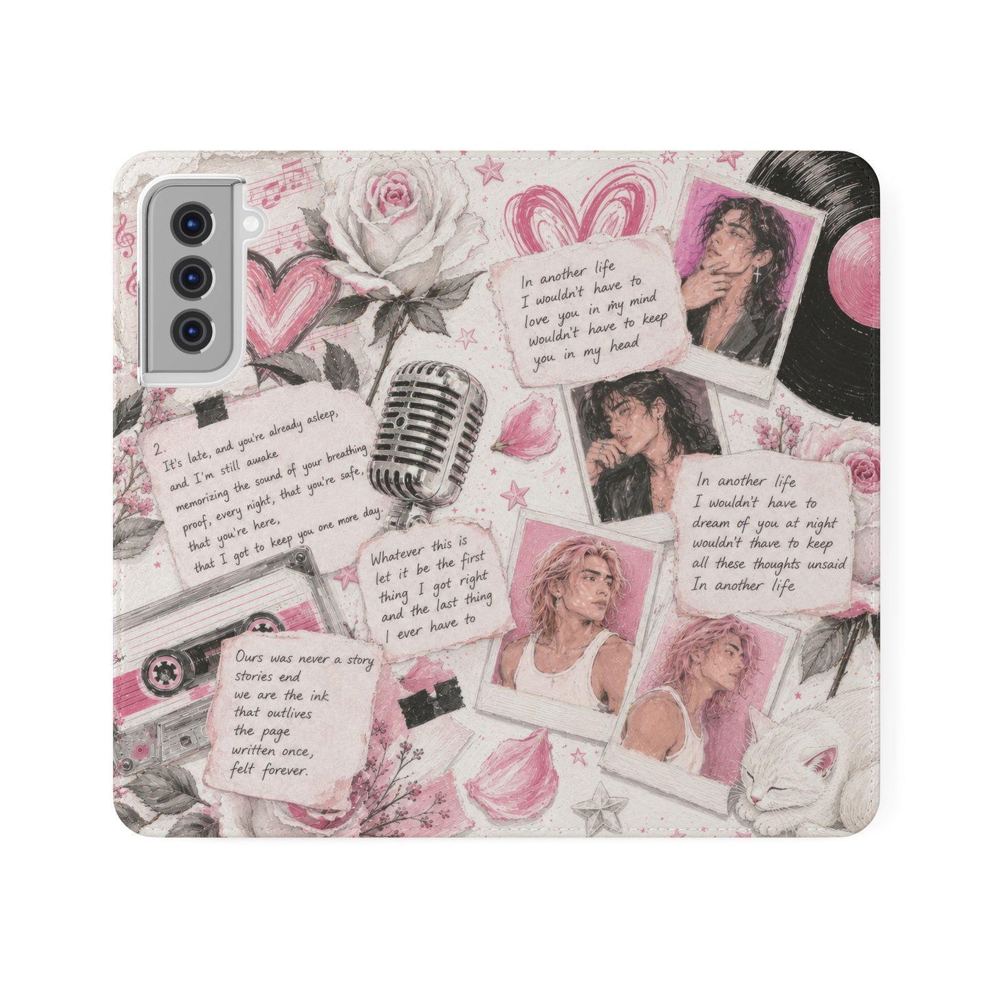 Lyric Flip Case | Light Pink Romantic Aesthetic Phone Case | Music-Inspired Folio Wallet Case