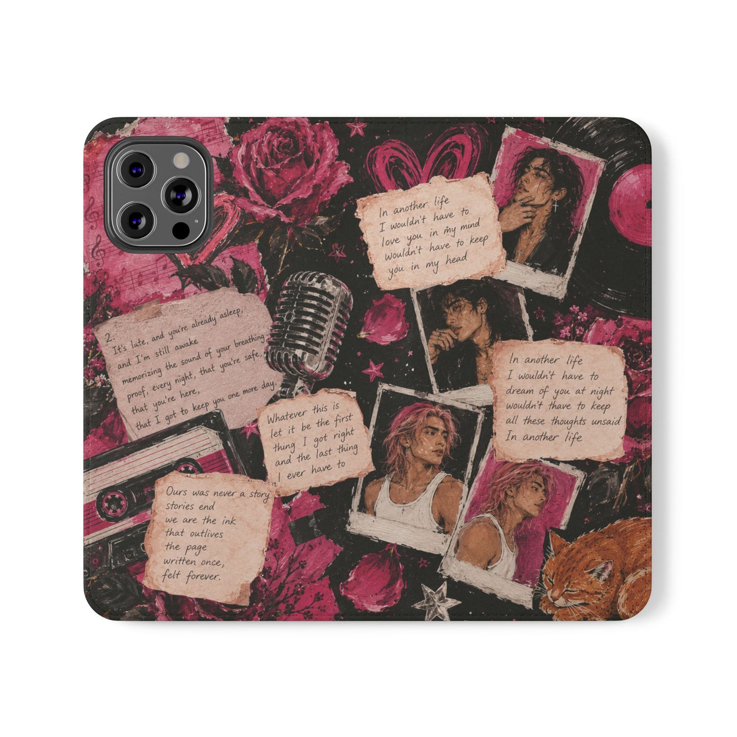 Lyric Flip Case | Dark Romantic Aesthetic Phone Case | Music-Inspired Folio Wallet Case