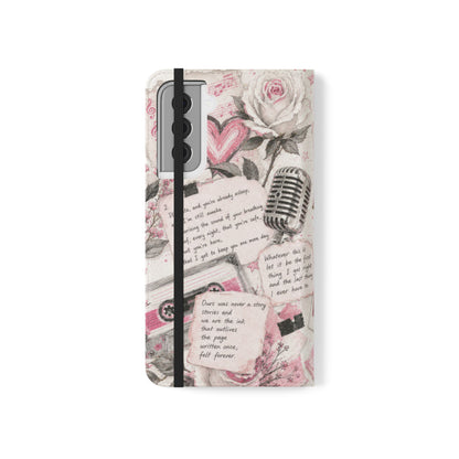 Lyric Flip Case | Light Pink Romantic Aesthetic Phone Case | Music-Inspired Folio Wallet Case