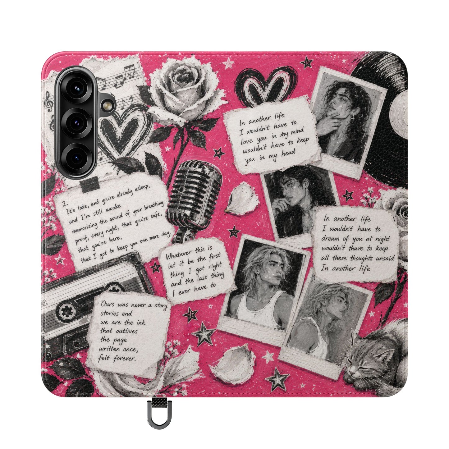Lyric Flip Case | Bright Pink Romantic Aesthetic Phone Case | Music-Inspired Folio Wallet Case