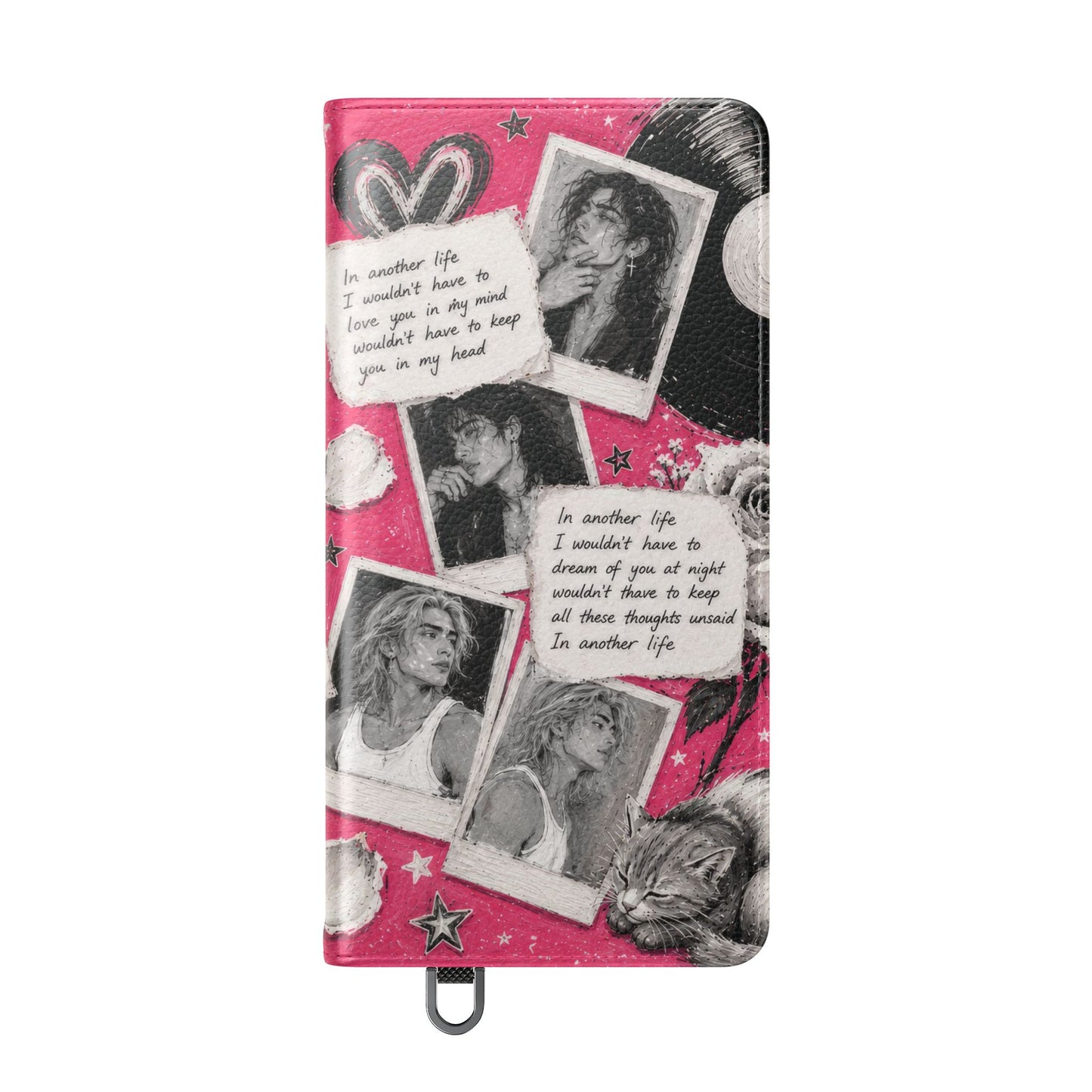 Lyric Flip Case | Bright Pink Romantic Aesthetic Phone Case | Music-Inspired Folio Wallet Case