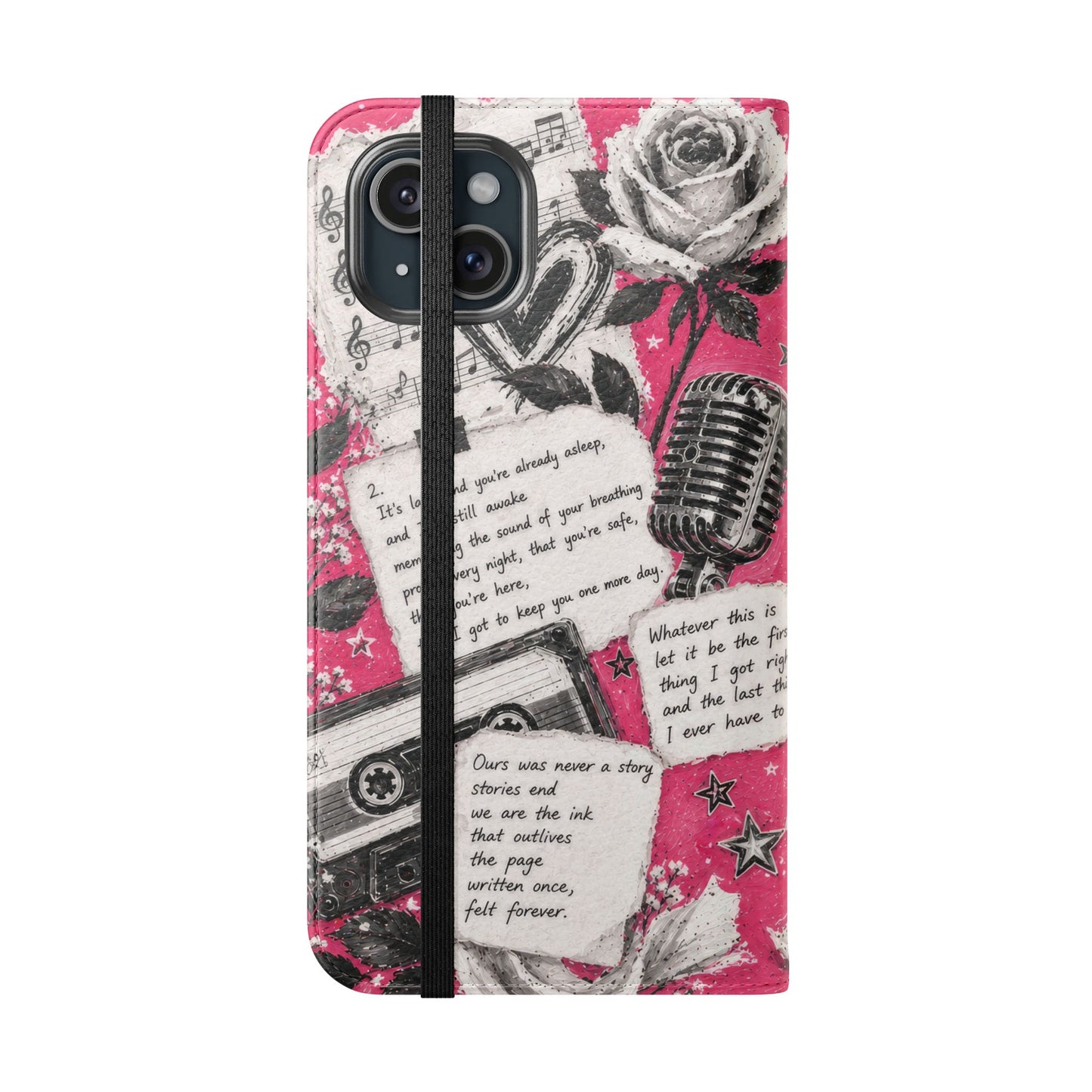 Lyric Flip Case | Bright Pink Romantic Aesthetic Phone Case | Music-Inspired Folio Wallet Case