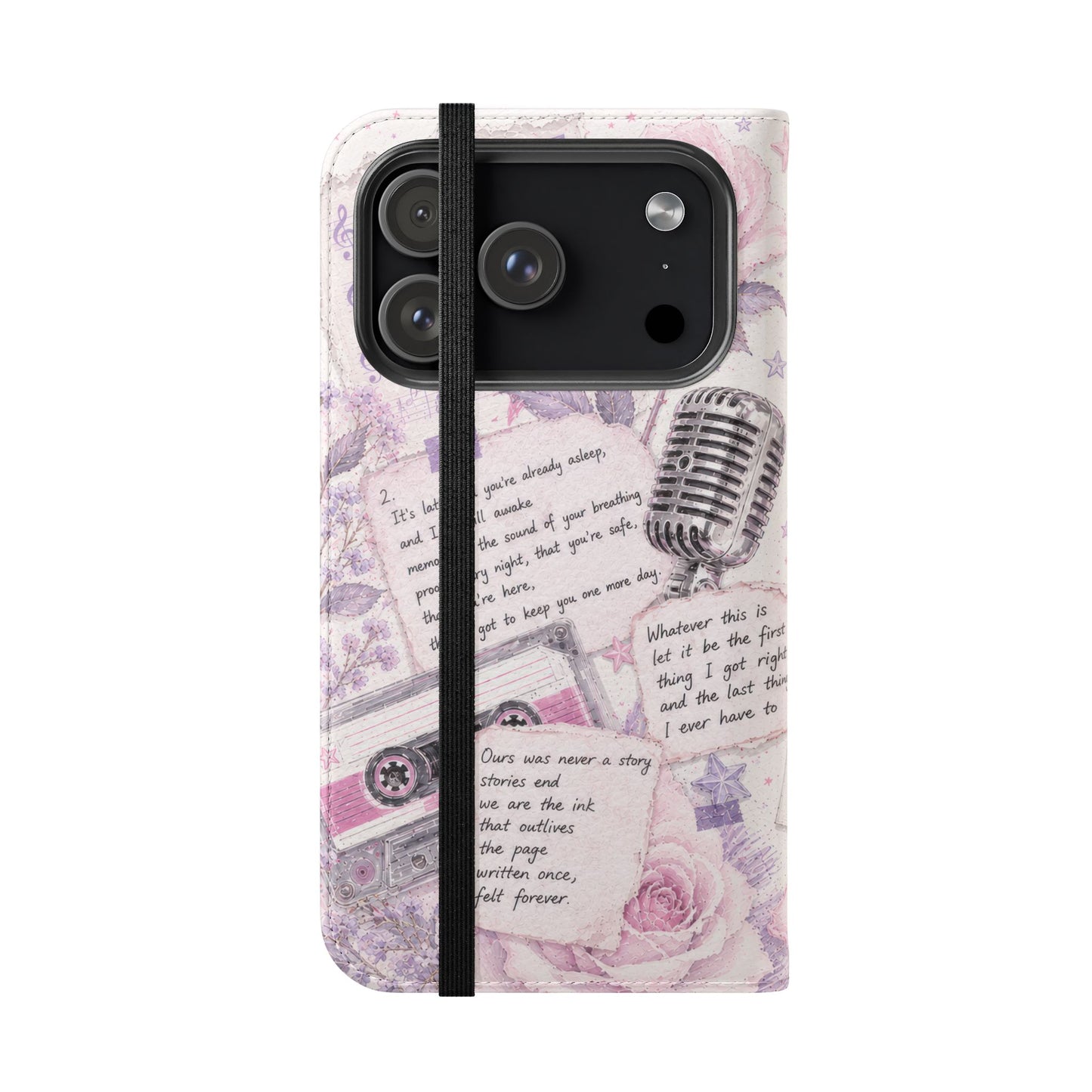 Lyric Flip Case | Light Pink and Lavender Romantic Aesthetic Phone Case | Music-Inspired Folio Wallet Case