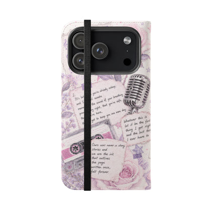 Lyric Flip Case | Light Pink and Lavender Romantic Aesthetic Phone Case | Music-Inspired Folio Wallet Case