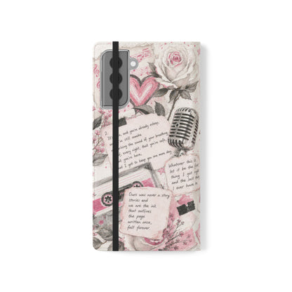 Lyric Flip Case | Light Pink Romantic Aesthetic Phone Case | Music-Inspired Folio Wallet Case