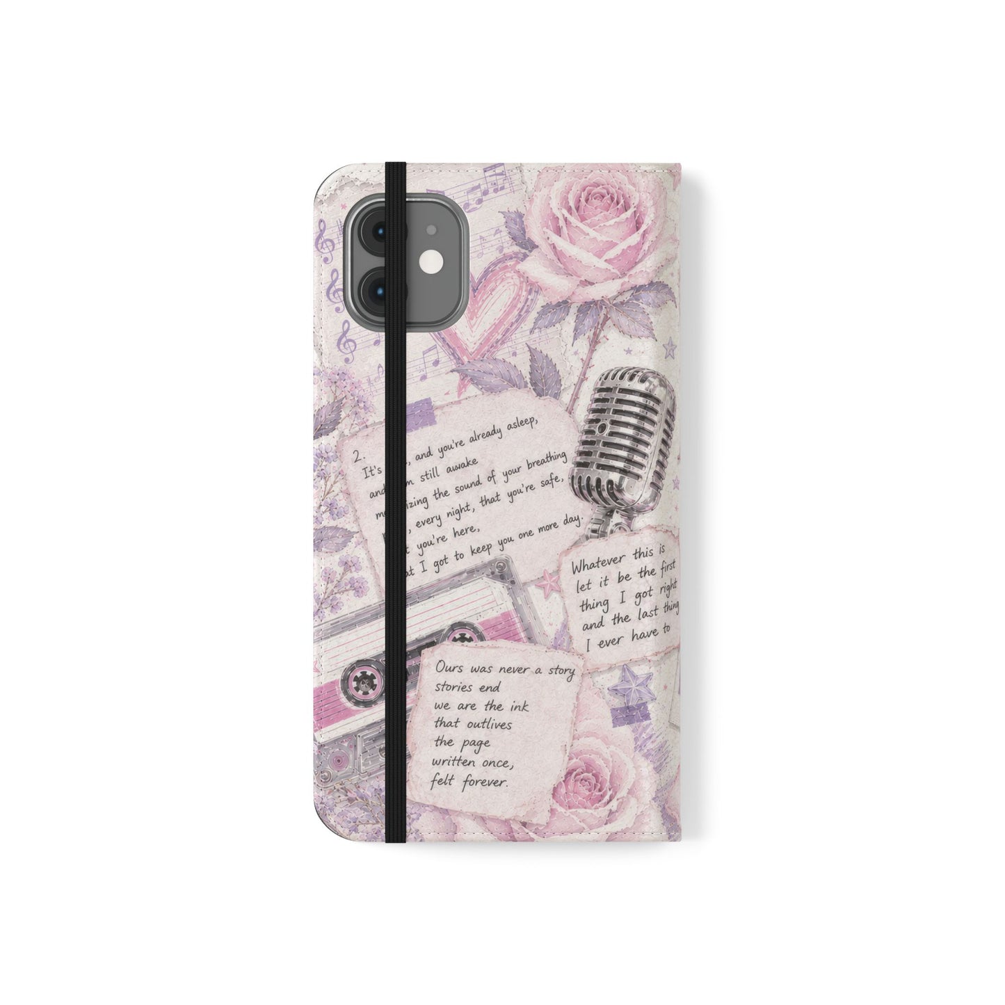 Lyric Flip Case | Light Pink and Lavender Romantic Aesthetic Phone Case | Music-Inspired Folio Wallet Case
