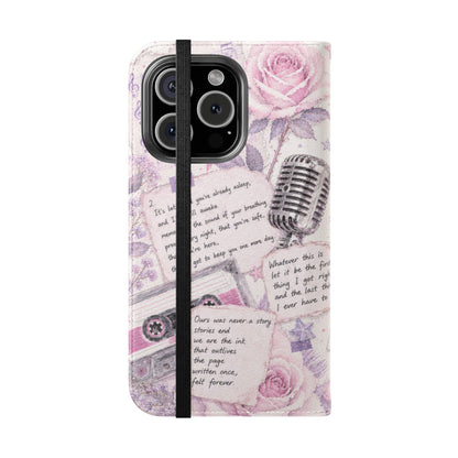 Lyric Flip Case | Light Pink and Lavender Romantic Aesthetic Phone Case | Music-Inspired Folio Wallet Case