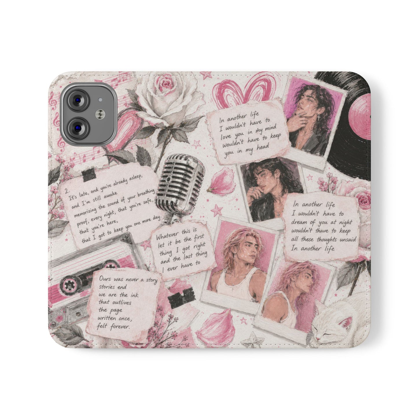 Lyric Flip Case | Light Pink Romantic Aesthetic Phone Case | Music-Inspired Folio Wallet Case