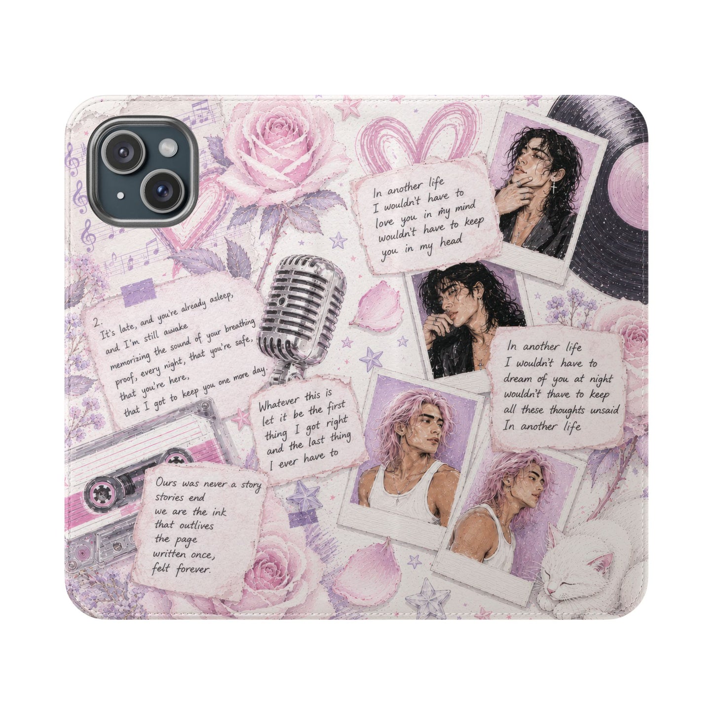Lyric Flip Case | Light Pink and Lavender Romantic Aesthetic Phone Case | Music-Inspired Folio Wallet Case