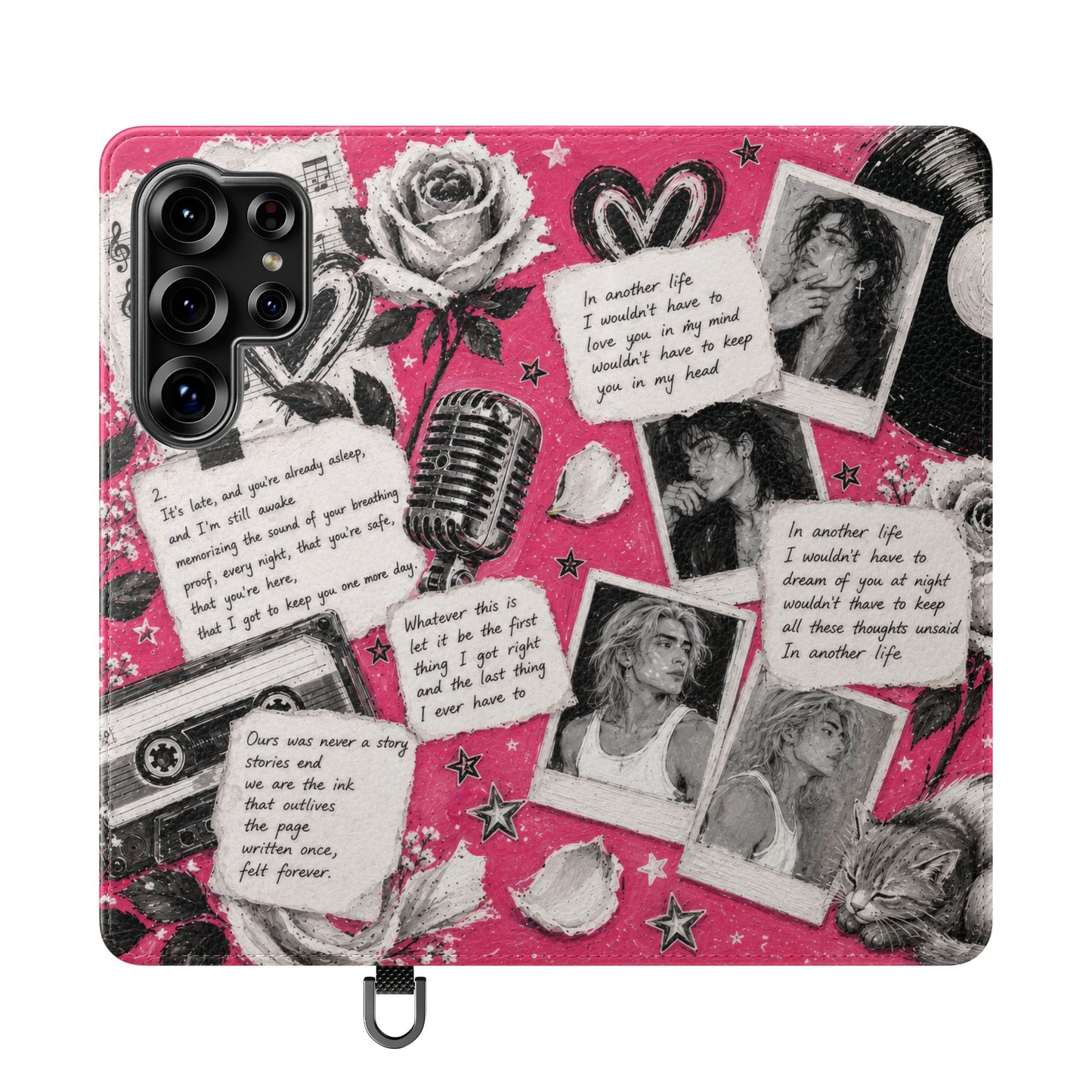 Lyric Flip Case | Bright Pink Romantic Aesthetic Phone Case | Music-Inspired Folio Wallet Case