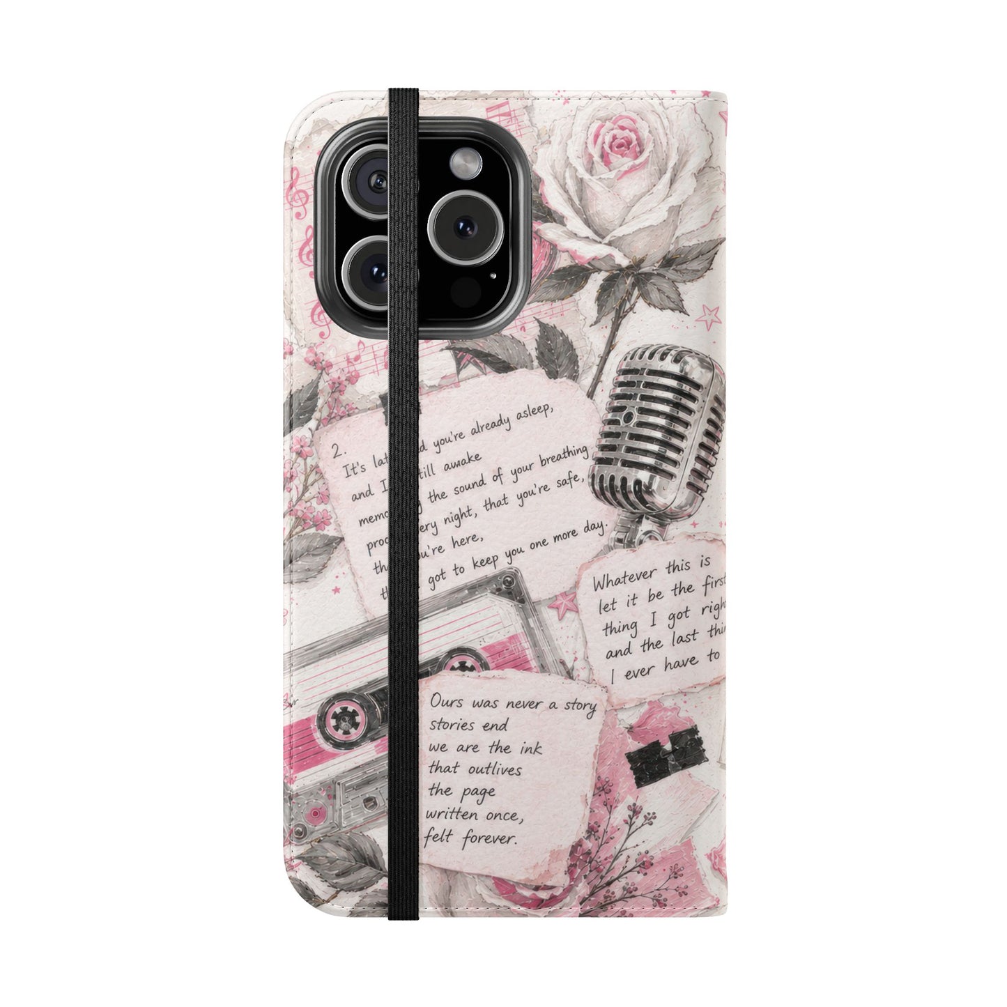 Lyric Flip Case | Light Pink Romantic Aesthetic Phone Case | Music-Inspired Folio Wallet Case
