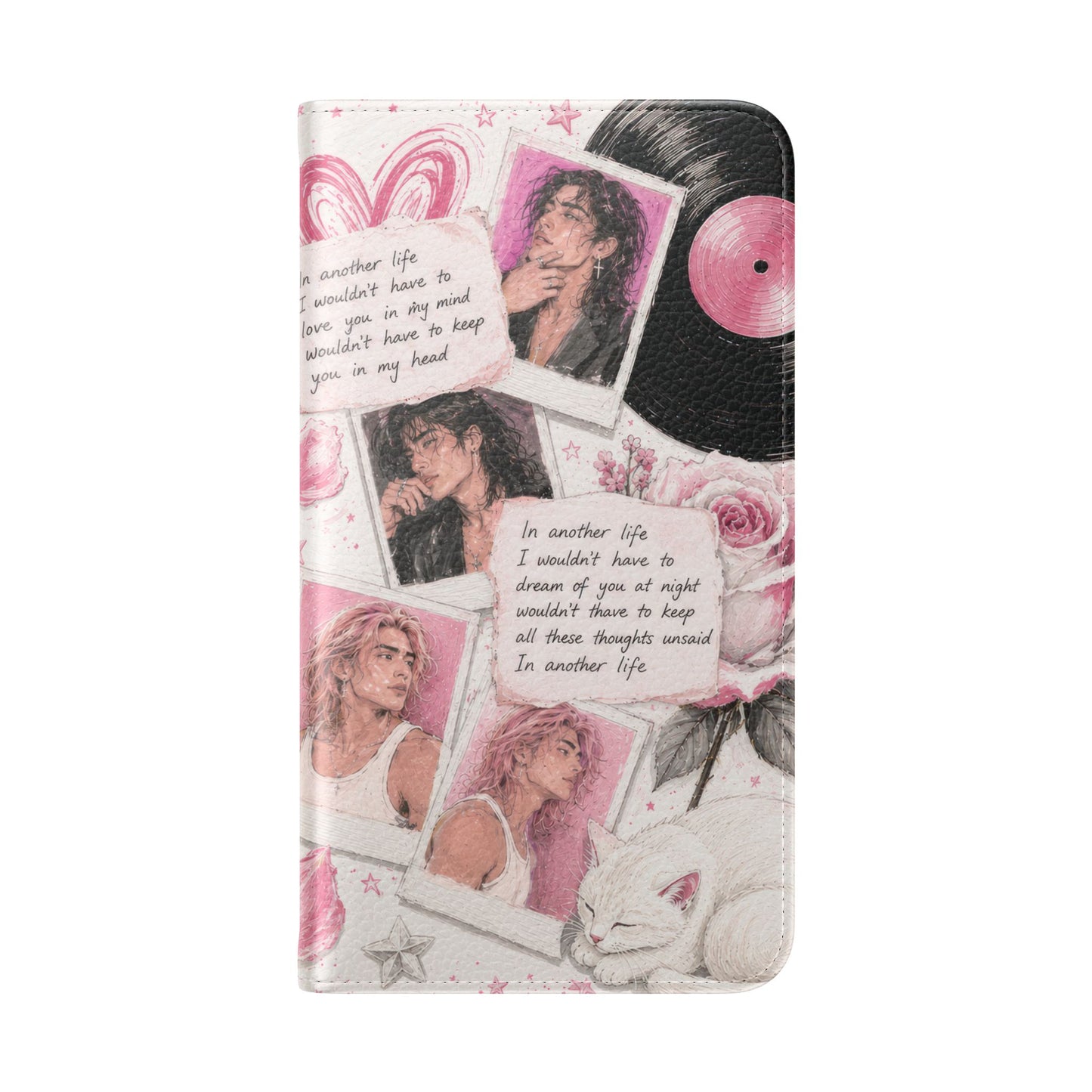 Lyric Flip Case | Light Pink Romantic Aesthetic Phone Case | Music-Inspired Folio Wallet Case