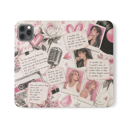 Lyric Flip Case | Light Pink Romantic Aesthetic Phone Case | Music-Inspired Folio Wallet Case