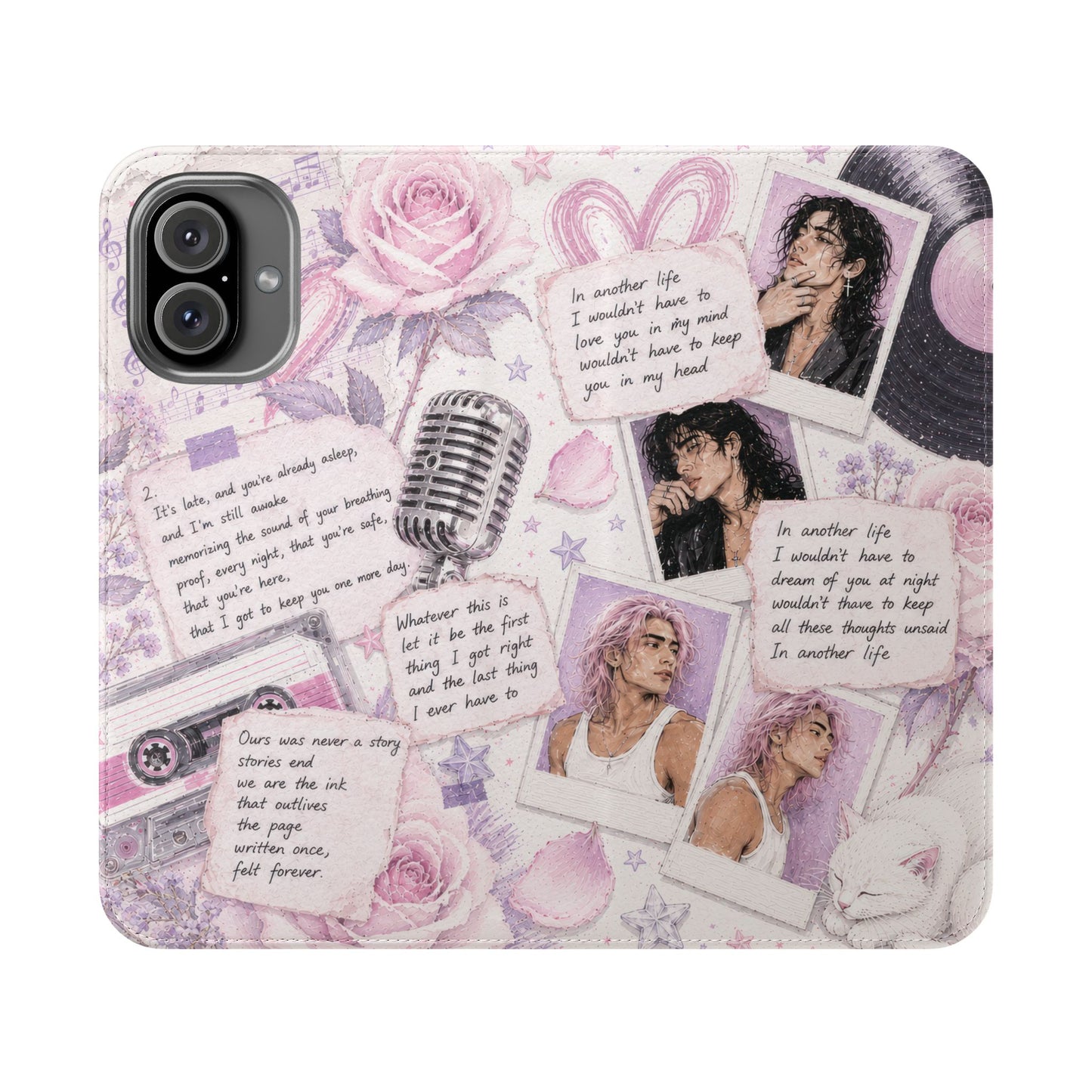 Lyric Flip Case | Light Pink and Lavender Romantic Aesthetic Phone Case | Music-Inspired Folio Wallet Case
