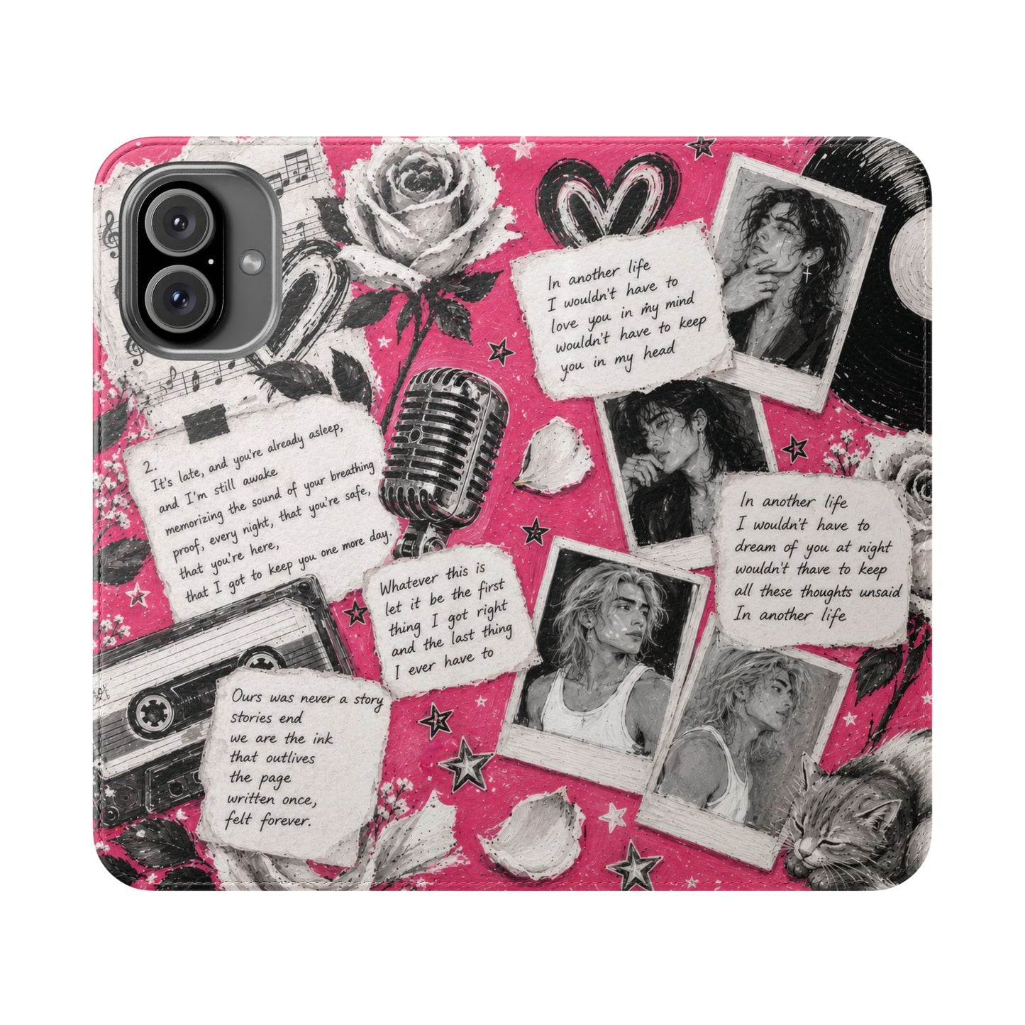 Lyric Flip Case | Bright Pink Romantic Aesthetic Phone Case | Music-Inspired Folio Wallet Case