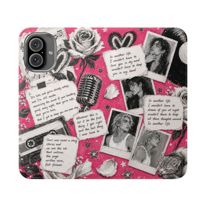 Lyric Flip Case | Bright Pink Romantic Aesthetic Phone Case | Music-Inspired Folio Wallet Case