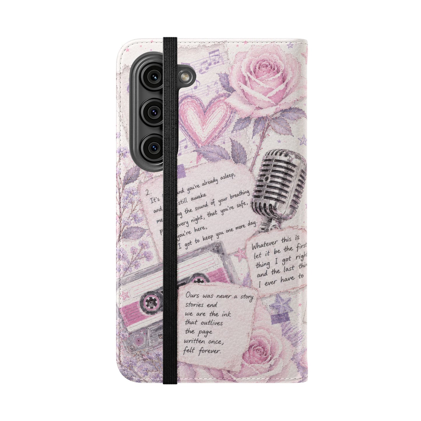 Lyric Flip Case | Light Pink and Lavender Romantic Aesthetic Phone Case | Music-Inspired Folio Wallet Case