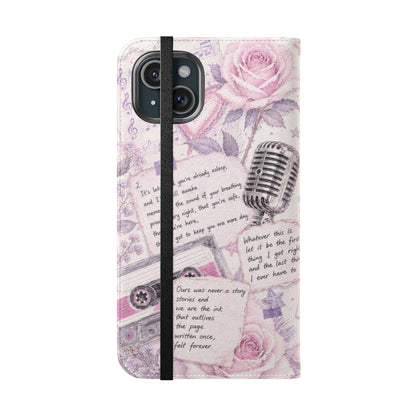 Lyric Flip Case | Light Pink and Lavender Romantic Aesthetic Phone Case | Music-Inspired Folio Wallet Case