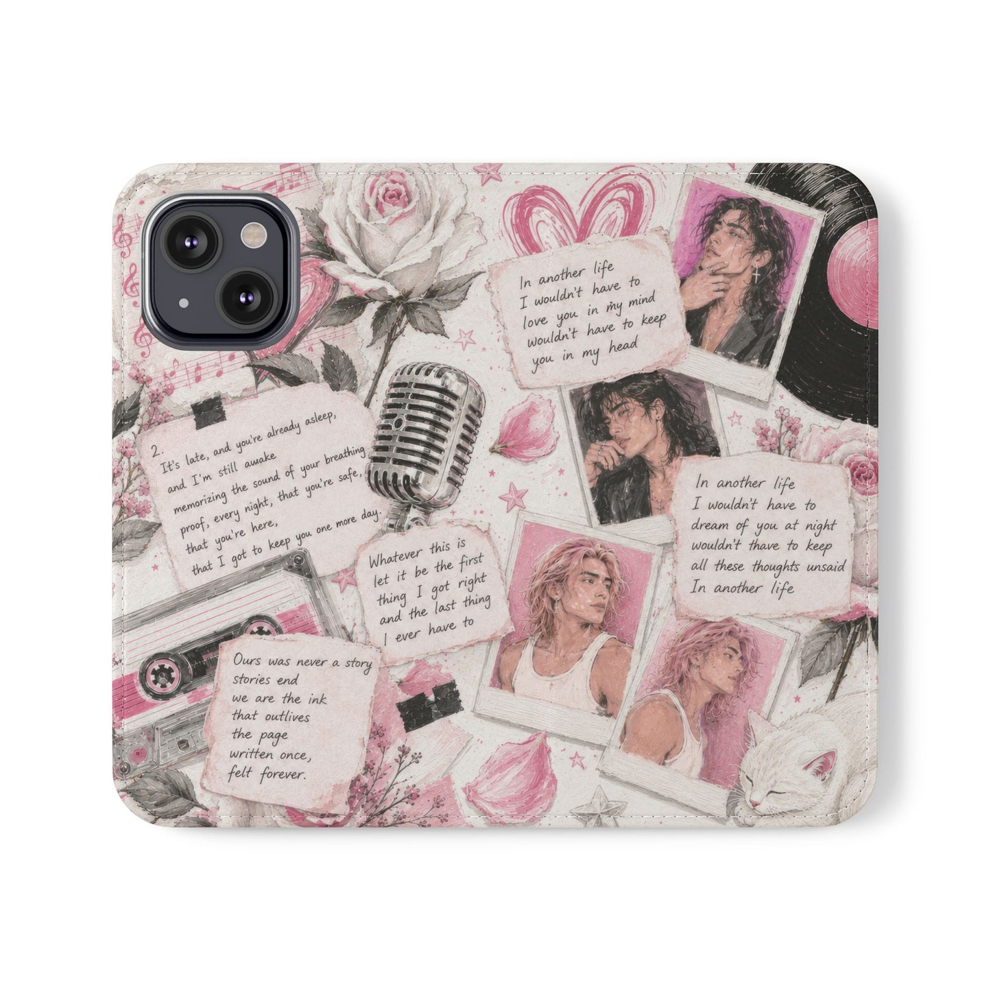 Lyric Flip Case | Light Pink Romantic Aesthetic Phone Case | Music-Inspired Folio Wallet Case