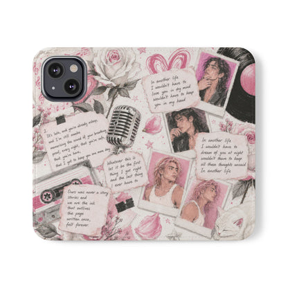 Lyric Flip Case | Light Pink Romantic Aesthetic Phone Case | Music-Inspired Folio Wallet Case