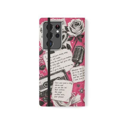 Lyric Flip Case | Bright Pink Romantic Aesthetic Phone Case | Music-Inspired Folio Wallet Case