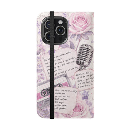 Lyric Flip Case | Light Pink and Lavender Romantic Aesthetic Phone Case | Music-Inspired Folio Wallet Case