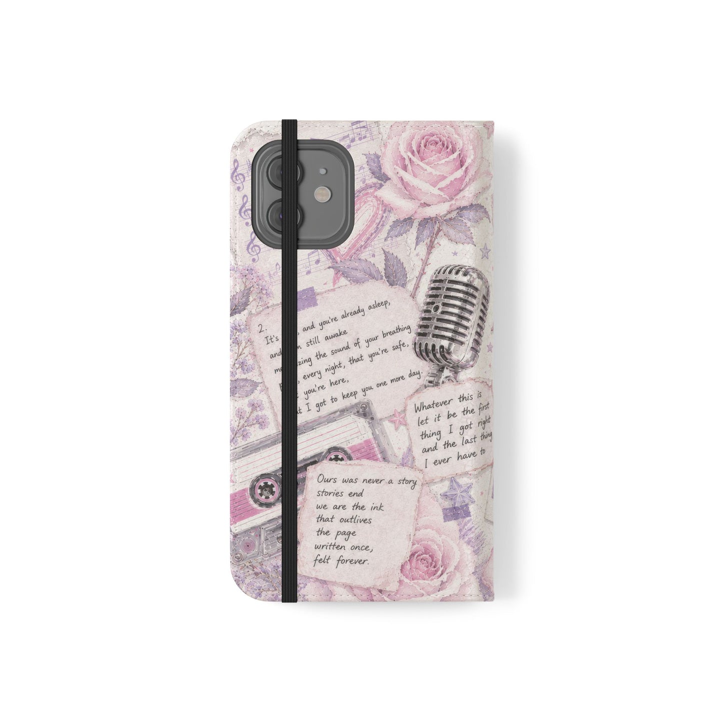 Lyric Flip Case | Light Pink and Lavender Romantic Aesthetic Phone Case | Music-Inspired Folio Wallet Case