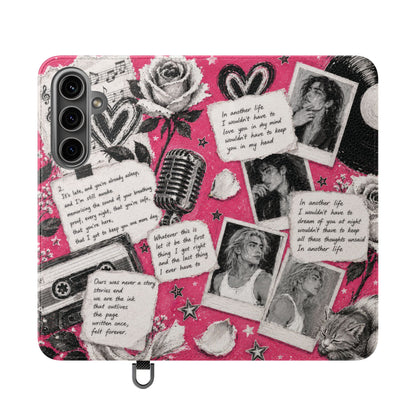 Lyric Flip Case | Bright Pink Romantic Aesthetic Phone Case | Music-Inspired Folio Wallet Case