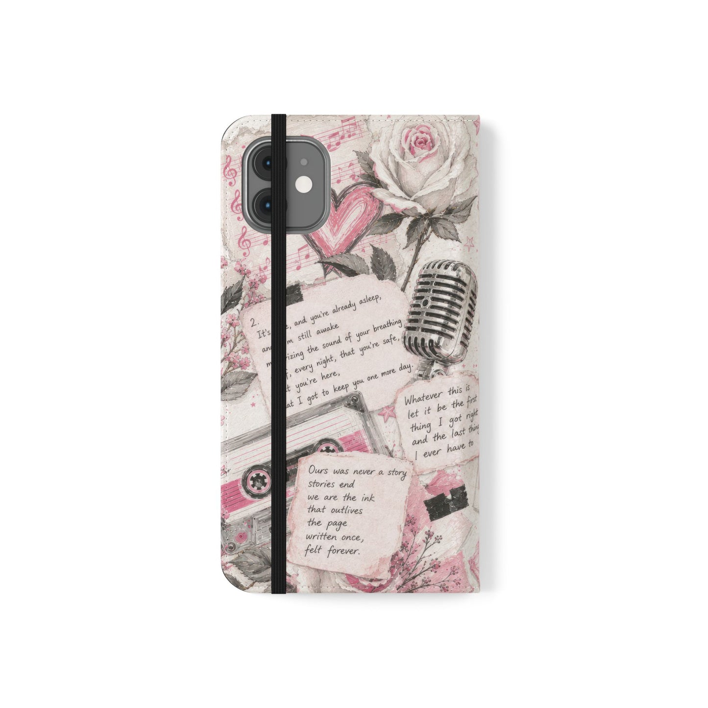 Lyric Flip Case | Light Pink Romantic Aesthetic Phone Case | Music-Inspired Folio Wallet Case