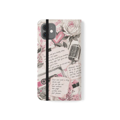 Lyric Flip Case | Light Pink Romantic Aesthetic Phone Case | Music-Inspired Folio Wallet Case