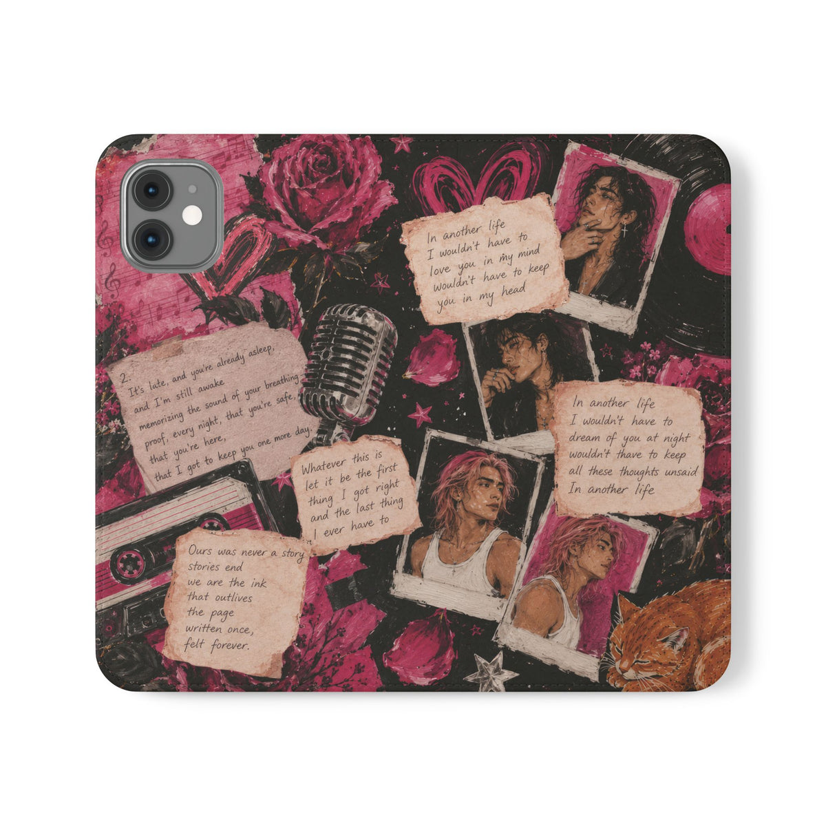 Lyric Flip Case | Dark Romantic Aesthetic Phone Case | Music-Inspired Folio Wallet Case