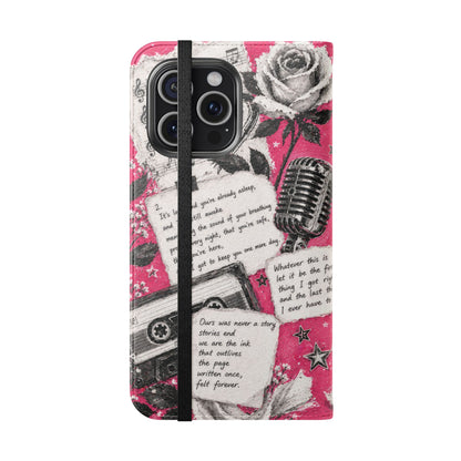 Lyric Flip Case | Bright Pink Romantic Aesthetic Phone Case | Music-Inspired Folio Wallet Case