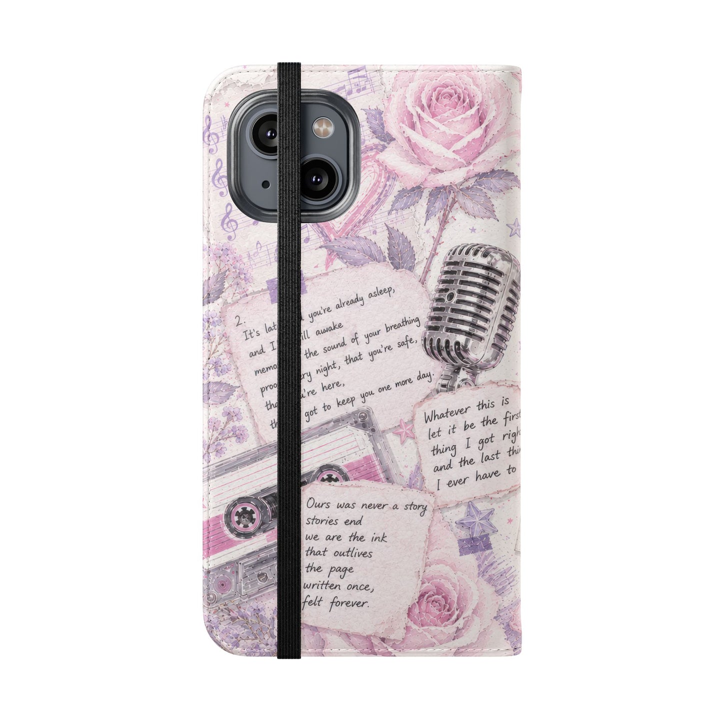 Lyric Flip Case | Light Pink and Lavender Romantic Aesthetic Phone Case | Music-Inspired Folio Wallet Case