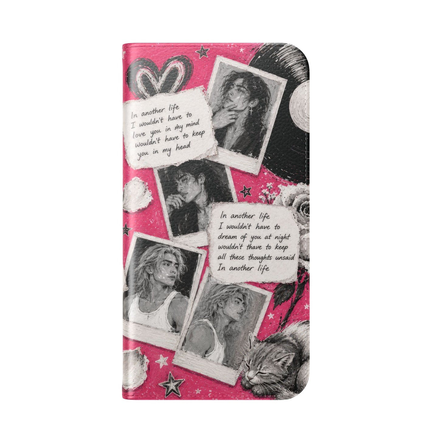 Lyric Flip Case | Bright Pink Romantic Aesthetic Phone Case | Music-Inspired Folio Wallet Case