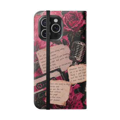 Lyric Flip Case | Dark Romantic Aesthetic Phone Case | Music-Inspired Folio Wallet Case