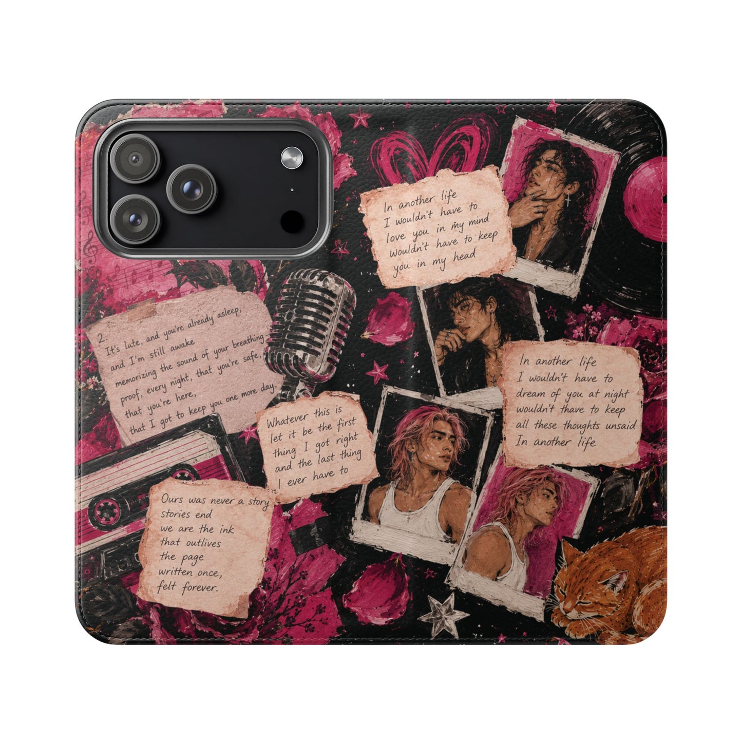 Lyric Flip Case | Dark Romantic Aesthetic Phone Case | Music-Inspired Folio Wallet Case