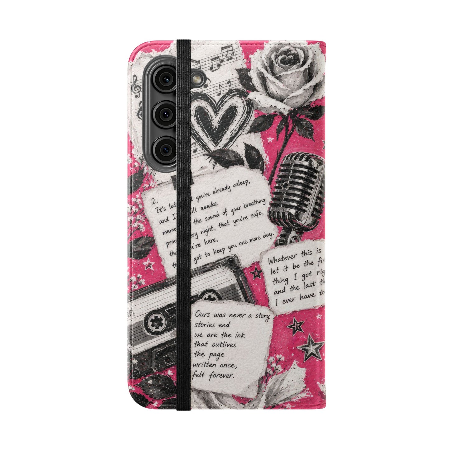 Lyric Flip Case | Bright Pink Romantic Aesthetic Phone Case | Music-Inspired Folio Wallet Case