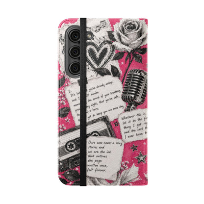 Lyric Flip Case | Bright Pink Romantic Aesthetic Phone Case | Music-Inspired Folio Wallet Case