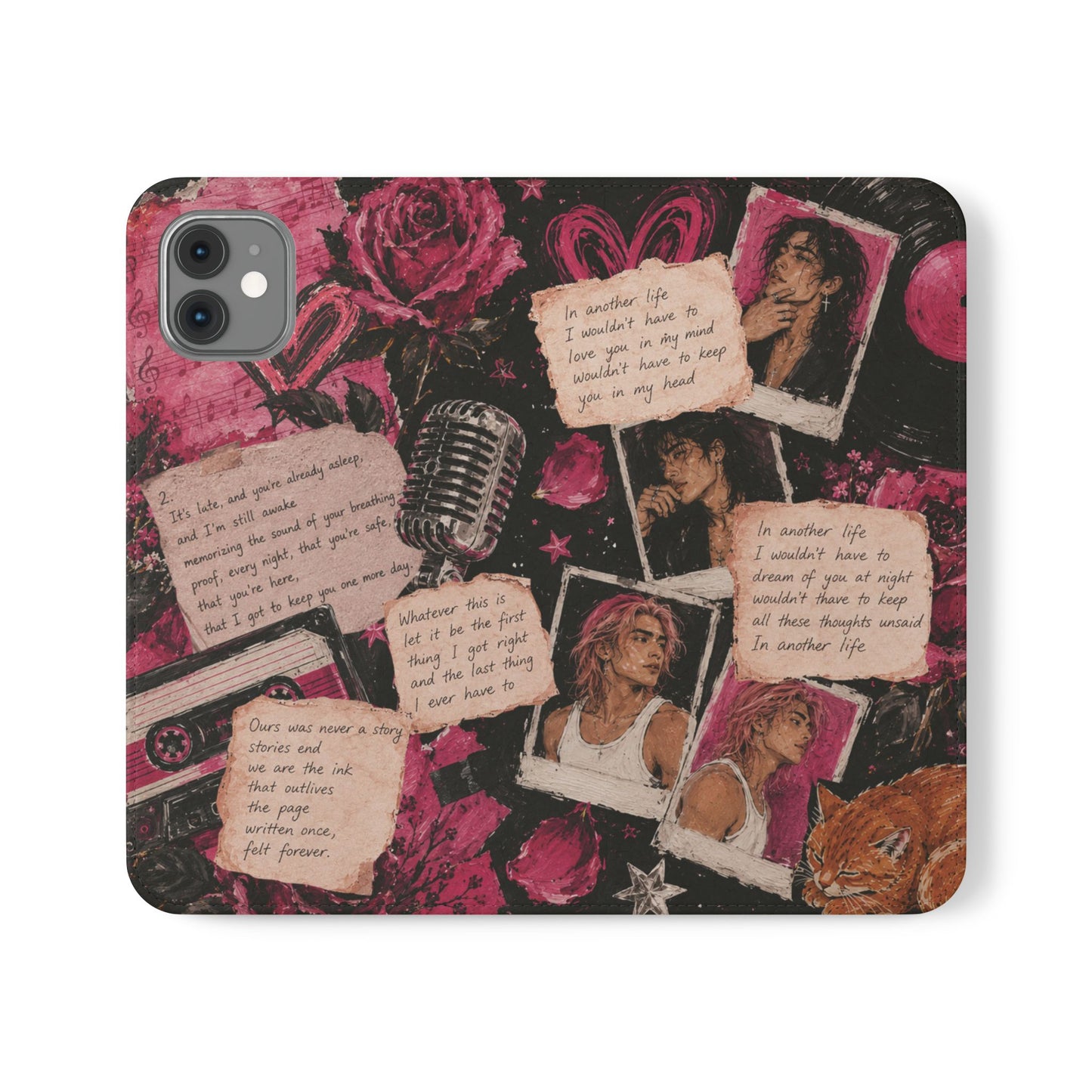 Lyric Flip Case | Dark Romantic Aesthetic Phone Case | Music-Inspired Folio Wallet Case