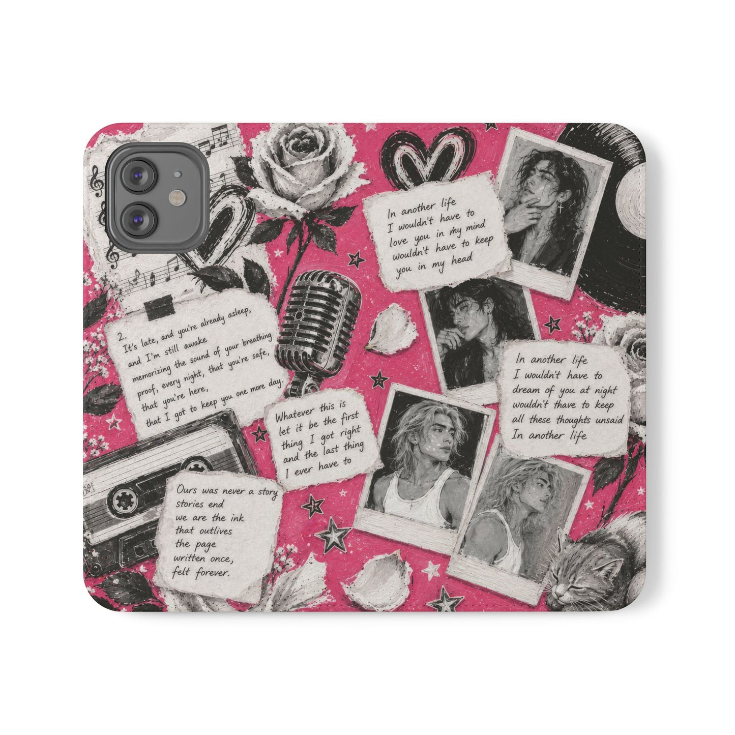 Lyric Flip Case | Bright Pink Romantic Aesthetic Phone Case | Music-Inspired Folio Wallet Case
