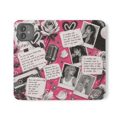 Lyric Flip Case | Bright Pink Romantic Aesthetic Phone Case | Music-Inspired Folio Wallet Case