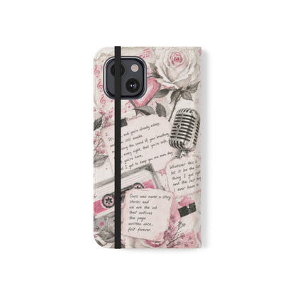 Lyric Flip Case | Light Pink Romantic Aesthetic Phone Case | Music-Inspired Folio Wallet Case