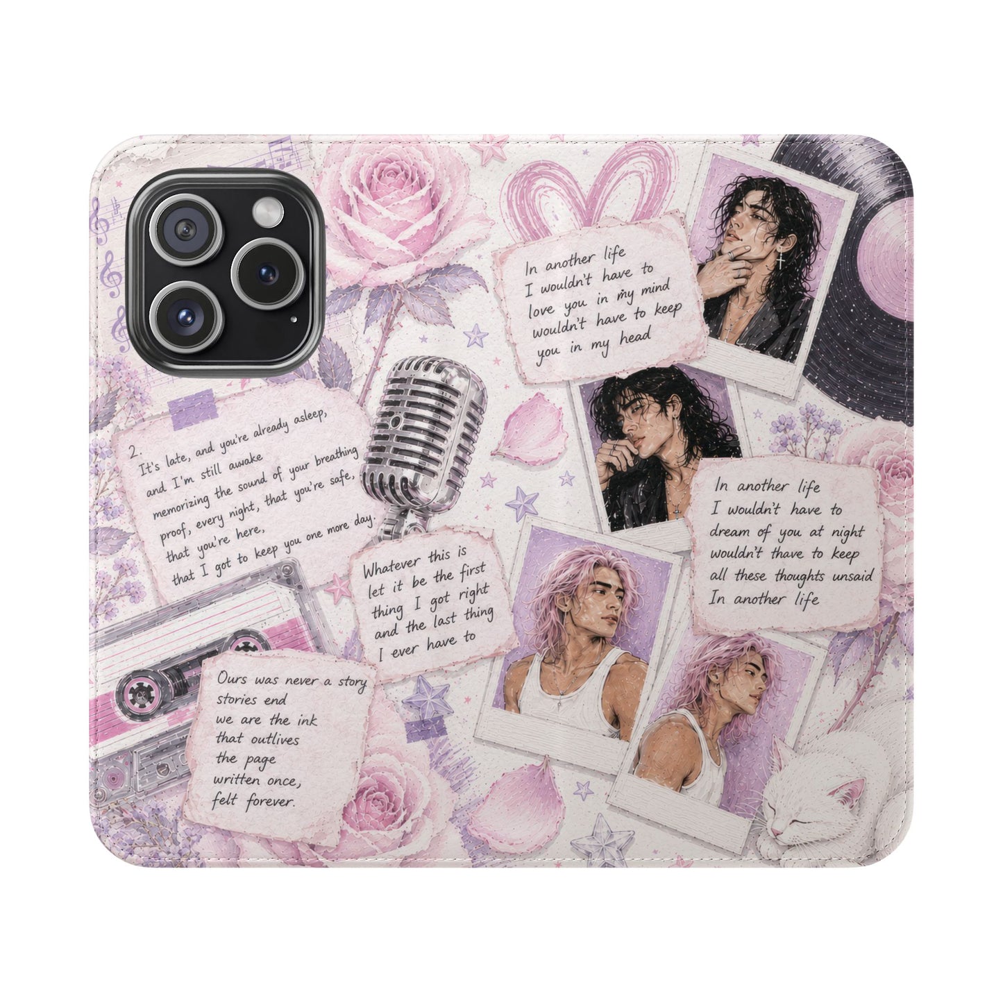 Lyric Flip Case | Light Pink and Lavender Romantic Aesthetic Phone Case | Music-Inspired Folio Wallet Case