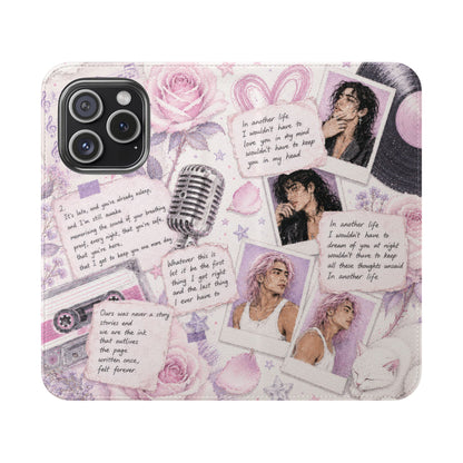 Lyric Flip Case | Light Pink and Lavender Romantic Aesthetic Phone Case | Music-Inspired Folio Wallet Case