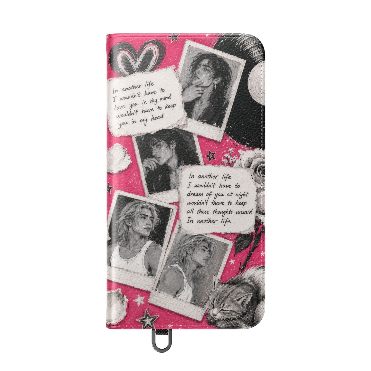 Lyric Flip Case | Bright Pink Romantic Aesthetic Phone Case | Music-Inspired Folio Wallet Case
